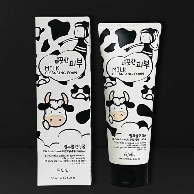 esfolio Milk Cleansing Foam – Hydrating Face Wash for All Skin – Korean Skincare Milk Protein for Gentle Deep Cleansing – Moisturizing Facial Cleanser for Soft & Smooth Skin (5.29oz -150g)