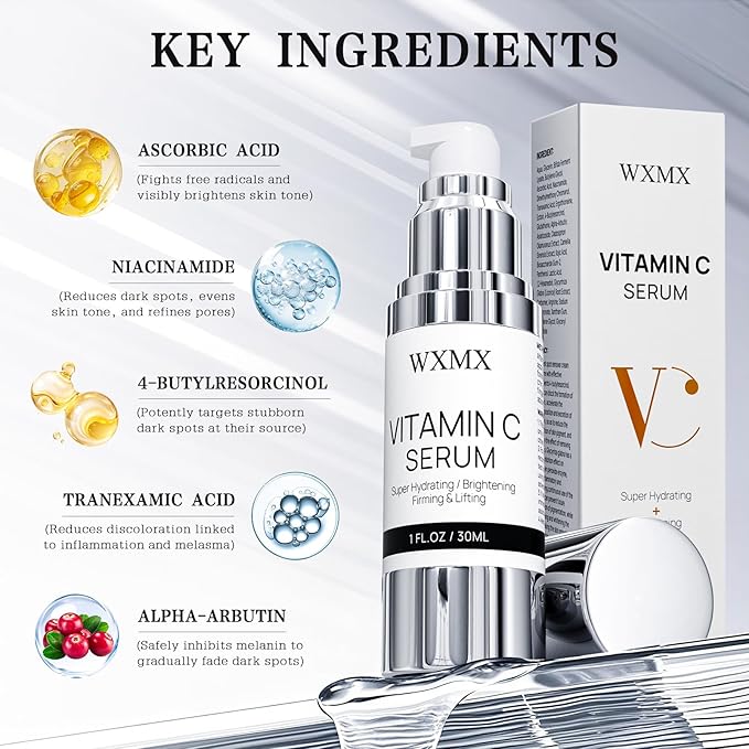 Super Vitamin C Serum for Face: All-in-One Hydrating Anti-Aging Formula by Vitamin C, Hyaluronic Acid, Caffeine-Firming, Lifting, Targets Dark Spots, Wrinkles, Vitamin C Face Serum (1.0 Fl Oz)