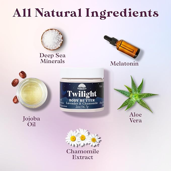 PURPLE CANYON SolButter 2 oz Twilight Night Cream | Magnesium and Melatonin Whipped Body Butter | Lavender Chamomile Body Lotion for Women