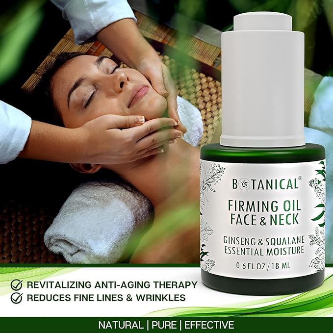Botanical Essential Moisture Oil for Face & Neck Firming Serum | Anti-Wrinkle Ginseng & Squalane Serum w/Gua Sha Lift Scraper | Organic, Pure, Natural Skincare (0.6 fl oz | 18 ml)