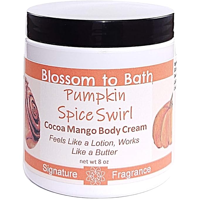 Blossom to Bath Pumpkin Spice Swirl Cocoa Mango Body Cream (8 Ounce) - Phthalate Free Fragrance - Feels Like A Lotion And Works Like A Butter with a Warm Spicy Vanilla Scent
