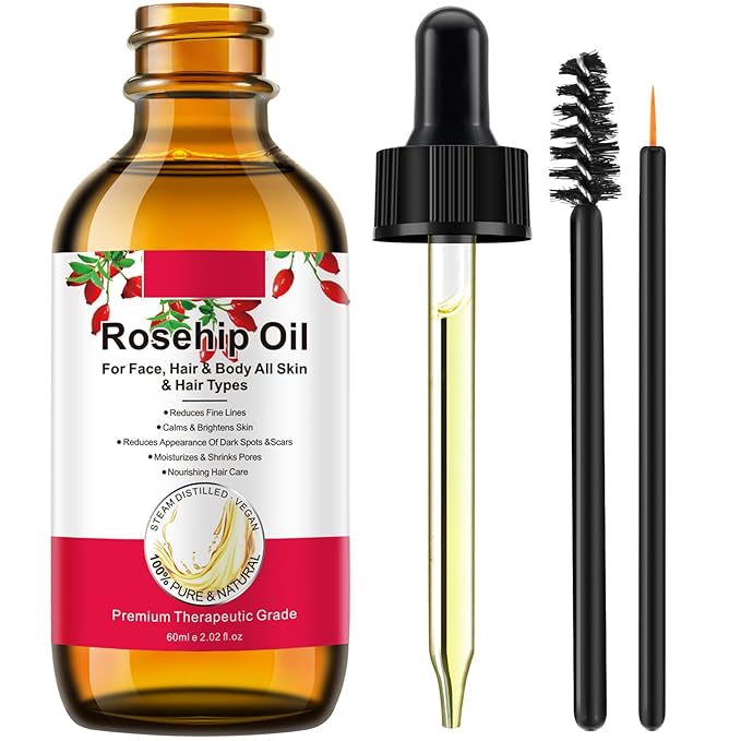 Rosehip Oil 60ml, 100% Pure & Natural Rosehip Oil for Face, Body, Hair, Skin & Hand, Can Be Used on Face Moisturizer, Anti-Aging, Dry Skin Relief, Hair Care. (1Pack-2.02fl.oz)