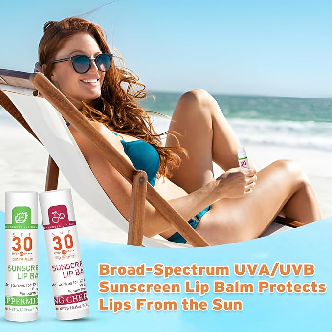 VISRIE SPF 30 Lip Balm with Sunscreen, 8 Pack - 8 Flavors, Hydrating Lip Balm with Vitamin E and Coconut Oil