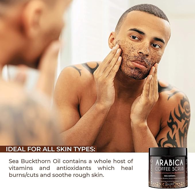 O Naturals Exfoliating Scrub, Natural Dead Sea Salt Deep-Cleansing Face & Body Scrubs. Tones Helps Oily Skin, Dead Skin Remover - Coffee Arabica 8.45oz