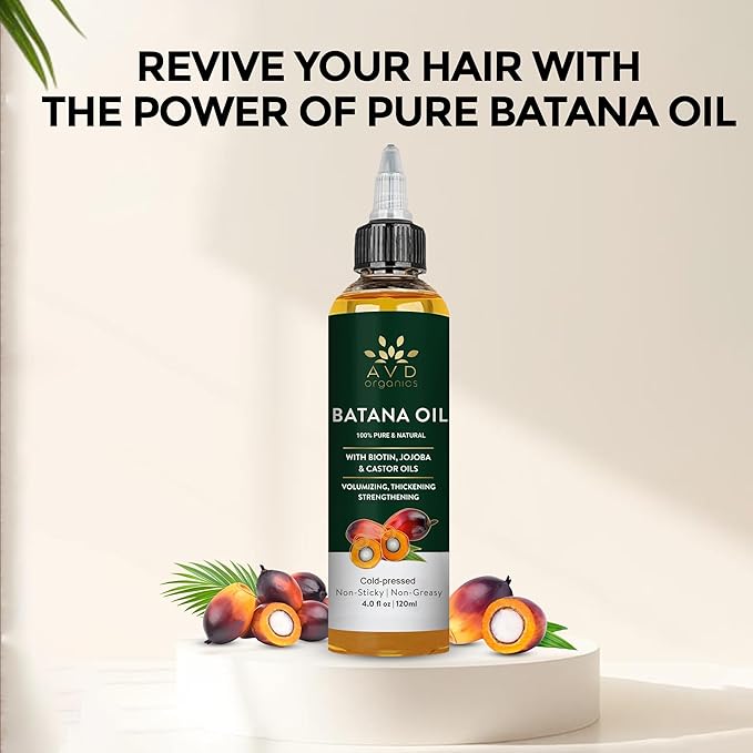 AVD ORGANICS Batana Oil for Hair Growth 4.05 fl oz | Dr Sebi Organic Raw Batana Oil from Honduras | 100% Pure & Natural for Thicker & Stronger Hair | Ideal for Men & Women | 120ML