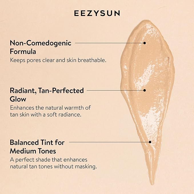 EEZYSUN BARE Tinted Sunscreen for Face SPF 50 - Non-Greasy, Weightless, Water-Resistant, Vegan & Reef-Safe Tinted Moisturizer with SPF, Hyaluronic Acid, Jojoba Oil - All Skin Types, 1.69 fl oz - Tan
