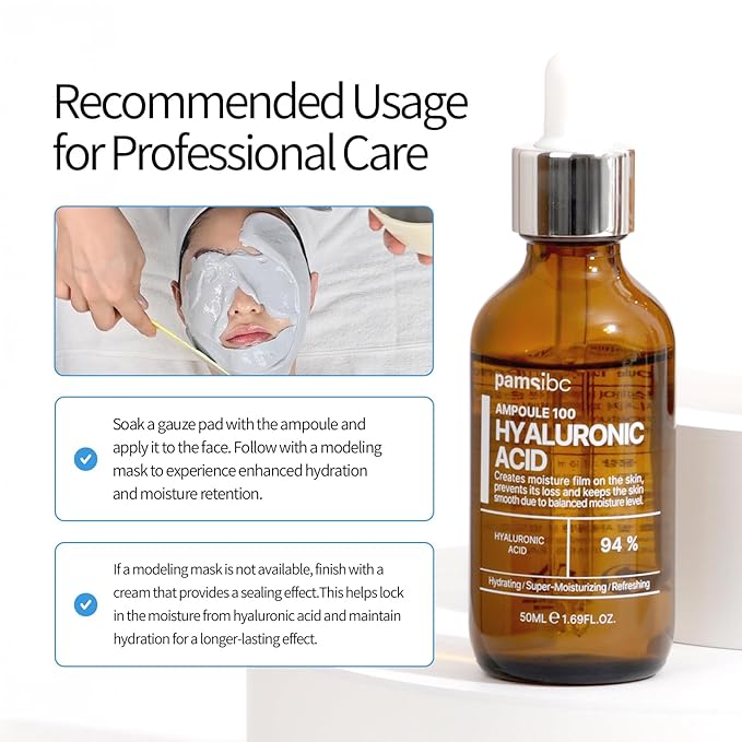 PAMS IBC Ampoule 100 Hyaluronic Acid, Korean Professional Esthetician Formula, Dual-Molecular HA Complex, Clean Minimal for Sensitive & Dry Skin (1.69fl.oz/50ml)