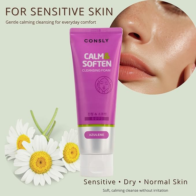 Azulene Cleansing Foam | Korean Foaming Face Wash | Calming Daily Cleanser for Sensitive & Stressed Skin | Removes Makeup & Sunscreen | K-Beauty Face Cleanser | 120 ml / 4.06 fl oz.