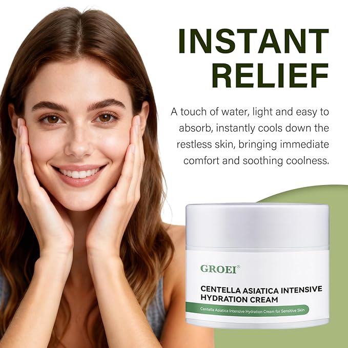 Centella Asiatica Intensive Hydration Cream, 85% Natural Ingredients, Long-Lasting Moisturizer for Sensitive & Dry Skin, Face Moisturizer Cream, 50g