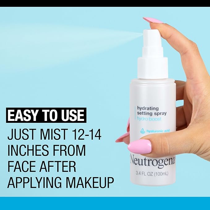 Neutrogena Hydro Boost Hydrating Makeup Setting Spray with Hyaluronic Acid,Setting Spray for Smooth,Dewy Skin,Fragrance Free,Non-Comedogenic & Hypoallergenic,3.4 fl. oz,(Pack of 2)