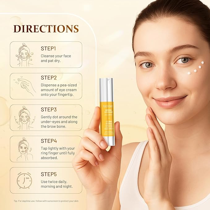Retinol Eye Cream for Eye Bags - Rapid Under Dark Circles,Wrinkles, Fine Lines, Puffiness | Hydrating Anti-Aging Moisturizer Skin Care, Christmas gifts for Women and men 0.67 fl oz (Yellow)