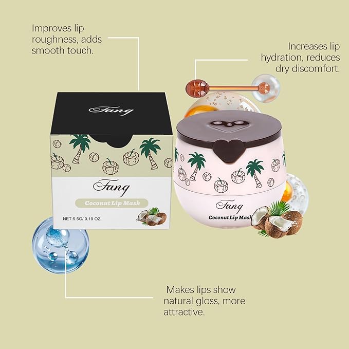 Lip Mask for Overnight Repair - Hydrating Lip Sleeping Mask with Vitamin E & Coconut Extract - Moisturizing Lip Balm Pack for Dry Lips, Non-Sticky Honeybalm Formula (Coconut)
