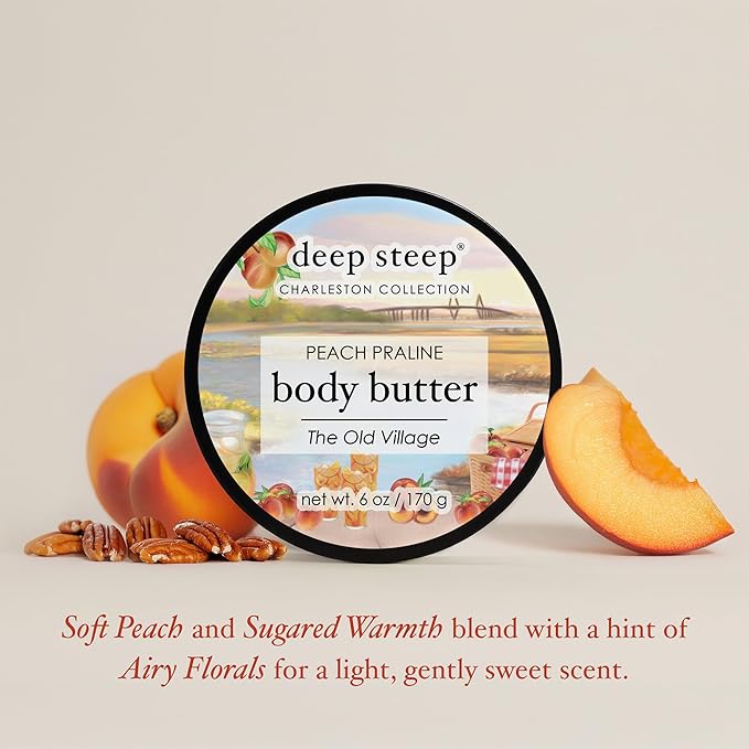 Deep Steep Body Butter, 6 oz – Rich Moisturizer with Ceramides, Coconut Oil, Argan Oil & Aloe Vera – Vegan, Clean Beauty, Smooth & Hydrated Skin (6 Ounces, Peach Praline)
