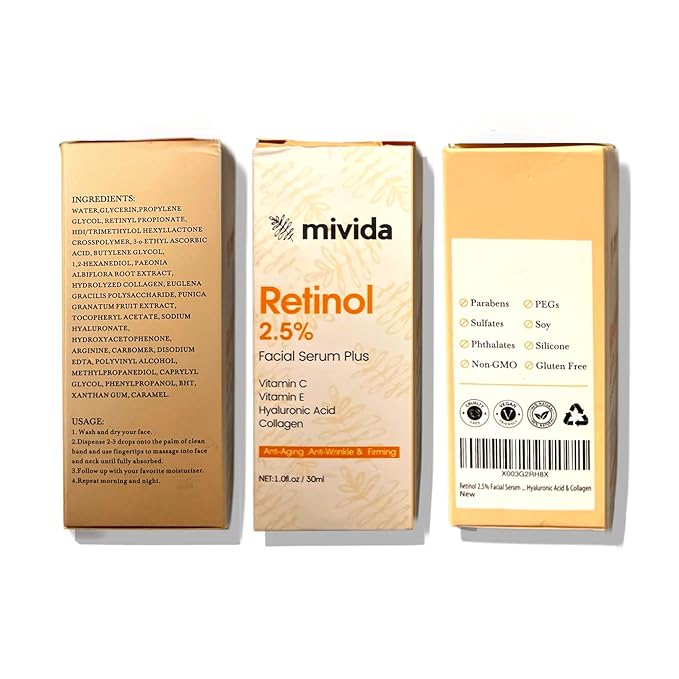 Retinol Serum 2.5% | Anti-Aging Face Serum With Collagen, Vit C, E & Hyaluronic Acid | Targets Wrinkles, Fine Lines, Even-Toned Youthful-Looking Skin – 1 Fl Oz