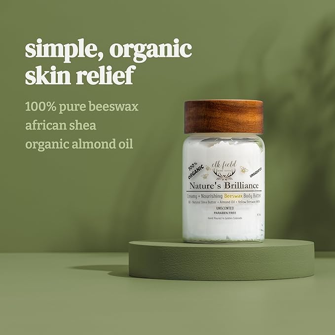 Organic Body Butter with Beeswax | 5 Ingredients | Organic Body Lotion with Whipped Shea Butter, Whipped Body Butter, Organic Lotion For Women, 8.7oz (Unscented)