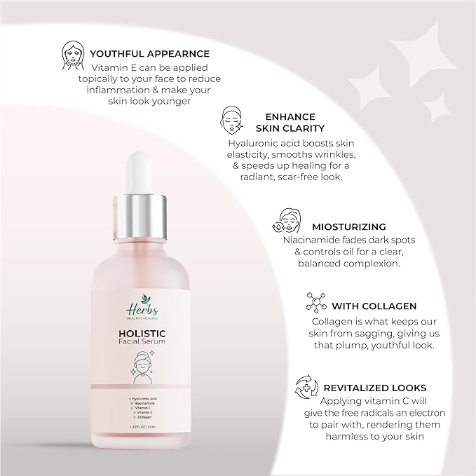 Holistic Facial Serum – Hydrating Value Pack 1.69 Fl Oz with Hyaluronic Acid 10%, Niacinamide 5%, Vitamin C & E, Collagen – Multi-Depth Moisturizing & Plumping Serum for Smooth, Radiant Skin