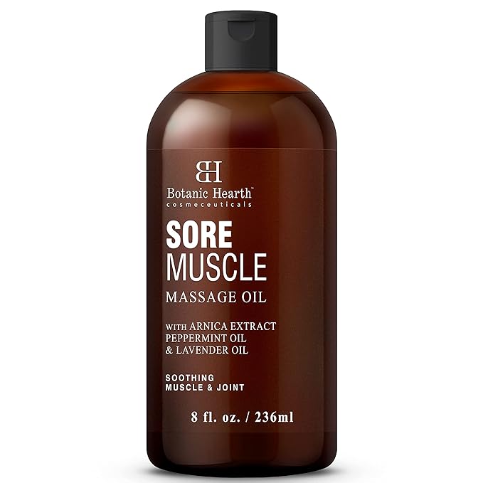Botanic Hearth Soremuscle Massage Oil 8 Fl Oz| Refreshing, Relaxing Massage Oils for Muscle Relaxing & Joint Comfort | Made with Natural Oils | for All Skin Types, for Men & Women