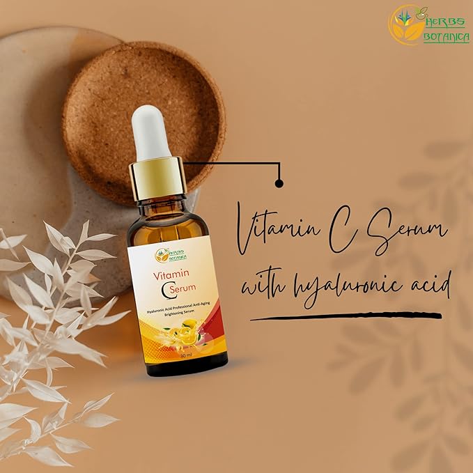 Herbs Botanica Vitamin C Serum For Face with Hyaluronic For Anti Aging Hydrating & Serum for Dark Spots, Fine Lines, Includes Vitamin E, Organic Aloe Vera and Jojoba Oil 1 fl oz