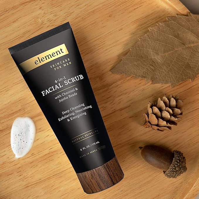 Element Charcoal & Jojoba Beads Men's Exfoliating Face Scrub - Dermatologist Tested, Removes Dead Skin Cells, Deep Cleansing Scrub - Clean Beauty, Cruelty-Free Korean Skincare - All Skin Types - 5 oz