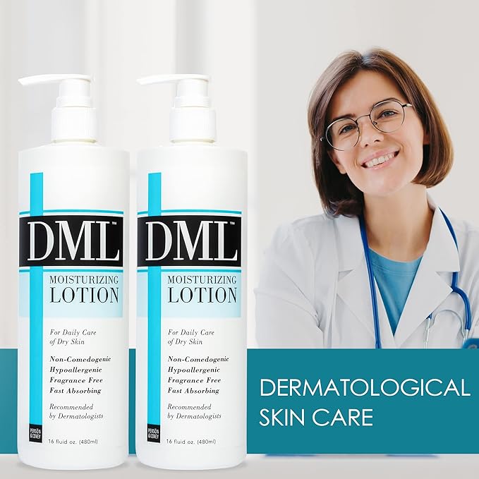 DML Moisturizing Lotion- Hydrating Hand and Body Moisturizer / Hypoallergenic Body Lotion for Dry and Cracked Skin / Gentle, Unscented Moisturizing Lotion Great for Men and Women / 16 oz (Pack of 2)
