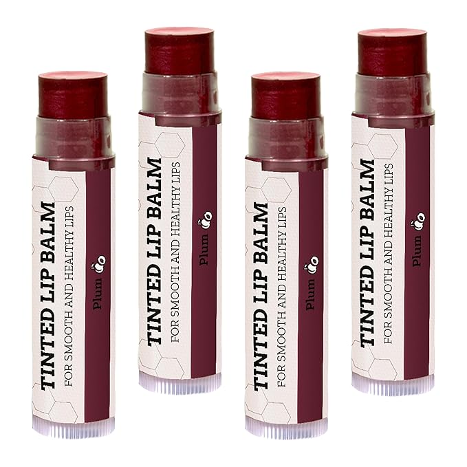 Earth's Daughter Tinted Lip Balm 4 Pack of Plum Color - Beeswax, Coconut Oil, Cocoa Butter, Vitamin E -Moisturize and Beautify, Paraben Free