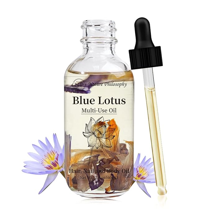 Blue Lotus Multi-Use Body Oil for Face, Hair & Skin – Lightweight Botanical Oil with Jojoba & Camellia Seed Oil, Hydrating Plant Fragrant Oil for Dry Skin, Scalp & Nails – 2 Fl Oz (60ml)