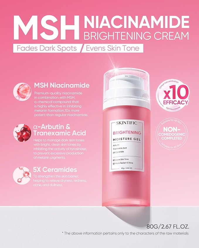 Niacinamide Brightening Cream,Fades Dark Spots, Evens Skin Tone, Tranexamic Acid, α-Arbutin, 5X Ceramides, Centella Asiatica, Suitable for Oil and Acne-prone skin, 2.82 OZ / 80g