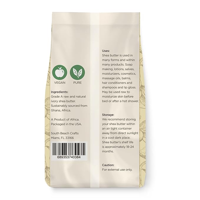 100% Raw Unrefined Shea Butter African Grade A 1 Pound (16 oz) for Shea Creams, Soap Making, Skin, Hair and More