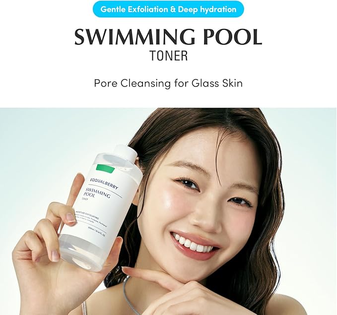 EQQUALBERRY Swimming Pool Toner - Korean Toner for Daily Exfoliating & Deep Hydration with Natural Enzyme Protease & Hyaluronic Acid, for Sensitive Skin, 10.14 Fl Oz (300ml)