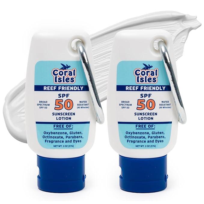 Coral Isles Reef Safe Sunscreen SPF 50 – Hawaii Compliant, Broad Spectrum UVA/UVB Protection, Water Resistant (80 Min), Non-Greasy, No White Cast, Sensitive Skin & Face, 2 Fl Oz (2-Pack)