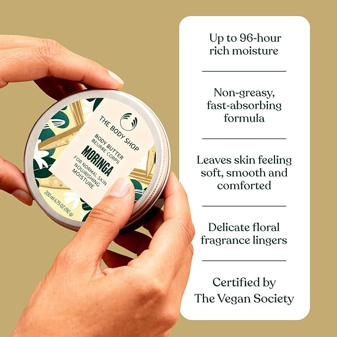 The Body Shop Moringa Body Butter – Nourishing & Moisturizing Skincare for Dry Skin – Vegan – 6.75 oz