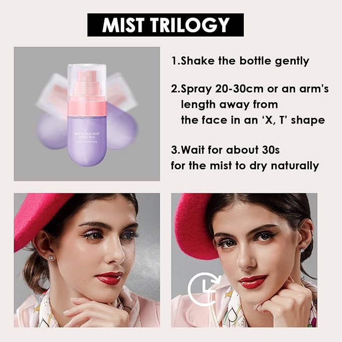 2PCS Makeup Setting Spray Set for Face, Weightless Long Lasting Waterproof Fixing Makeup Setting Face Spray, Smudge-proof, Hydrating & Refreshing Setting Spray Makeup(F)