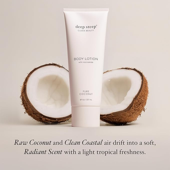 Deep Steep Body Lotion, Pure Coconut, 8 oz – Moisturizer with Coconut Oil, Shea Butter, Argan Oil, Aloe Vera & Niacinamide – Vegan, Clean Beauty, Daily Skin Hydration