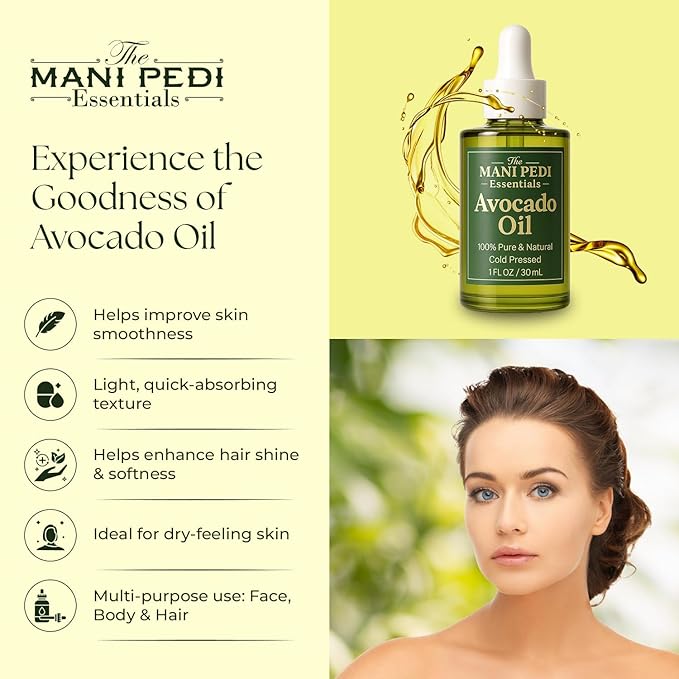 TMPE 100% Pure Avocado Oil, Cold-Pressed Single-Ingredient Carrier Oil for Hair, Skin & Body Care – Lightweight, Fast-Absorbing Moisturizing Oil - 1 fl oz