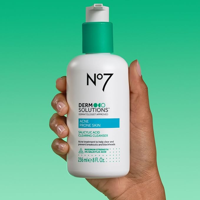 No7 Derm Solutions Salicylic Acid Facial Cleanser - Exfoliating Face Wash with 2% Salicylic Acid + 4% Niacinamide - Acne Prone Skin Care for Radiant, Blemish Free Skin (6.7 fl oz)
