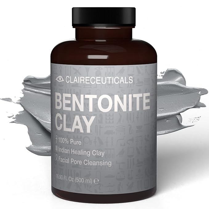 Bentonite 100% Pure Bentonite Clay - Indian Healing Clay Face Mask - Indian Clay Mask for Face, Calcium Bentonite Clay Powder, Bentonite Clay Mask - Indian Face Mask Skin Care, 16.9 Fl Oz