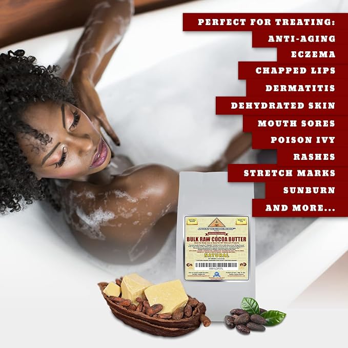 ANCIENT HEALTH REMEDIES Organic Unrefined Raw NATURAL COCOA (CACAO) BUTTER BLOCKS Bulk Size Rich Chocolate Aroma For Lip Balms Stretch Marks DIY Base for Body Butter (2Lb)