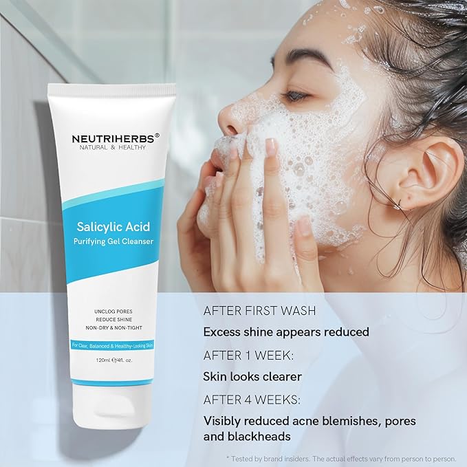 Neutriherbs Salicylic Acid Gel Cleanser, Acne Prone Oil Control Face Wash, Unclog Pore, Remove Blackhead Facial Wash - 4oz
