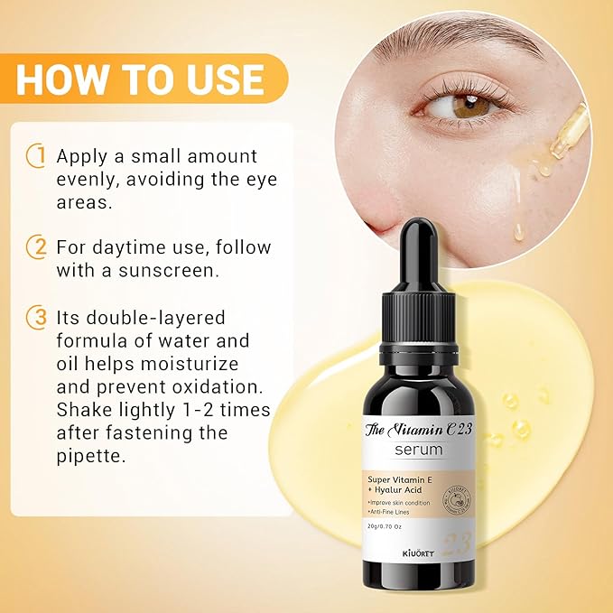 23% Vitamin C Serum - Vitamin E & Hyaluronic Acid Blend - Hydrating & Skin-Improving Formula, Reduces Wrinkles/Fine Lines, Evens Skin Tone - Gentle for All Skin Types, Promotes Smooth, Radiant Skin
