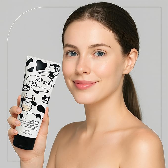 esfolio Milk Cleansing Foam – Hydrating Face Wash for All Skin – Korean Skincare Milk Protein for Gentle Deep Cleansing – Moisturizing Facial Cleanser for Soft & Smooth Skin (5.29oz -150g)