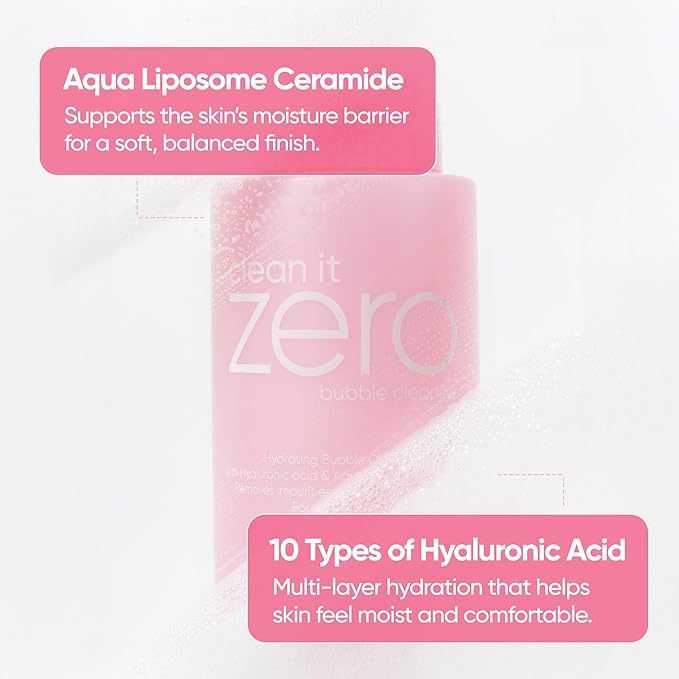 BANILA CO Clean It Zero Amino Bubble Cleanser | pH-Balanced Foaming Facial Cleanser for Sensitive Skin | Daily Moisturizing Face Wash with Hyaluronic Acid & Ceramide (300ml / 10.14 fl. oz)
