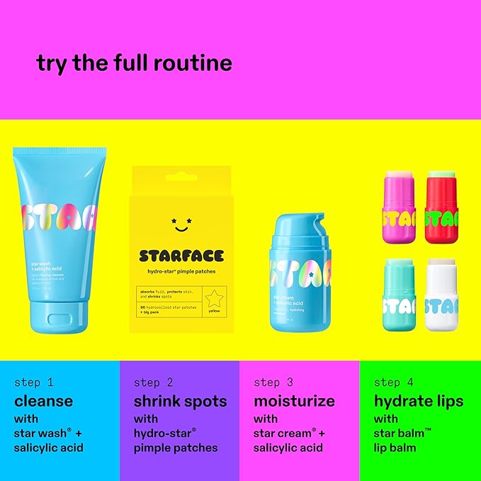 Starface Star Wash + Salicylic Acid, Foaming Facial Cleanser, Made for Breakout-Prone and Sensitive Skin, Minimize Breakouts and Unclog Pores, Unscented, Fragrance-Free (5 fl oz)