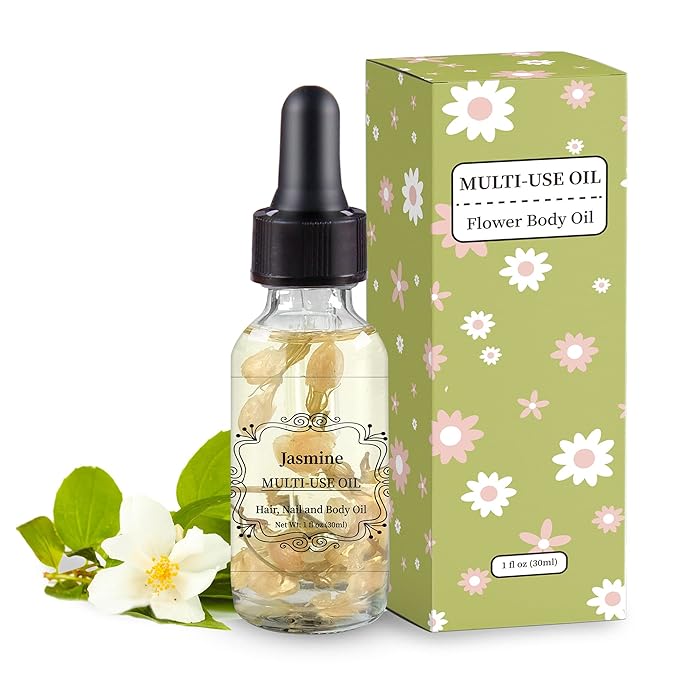 Jasmine Multi-Use Oil for Face, Body and Hair - Organic Plant Fragrant Essential Oil for Dry Skin, Scalp and Nails - 1 Fl Oz