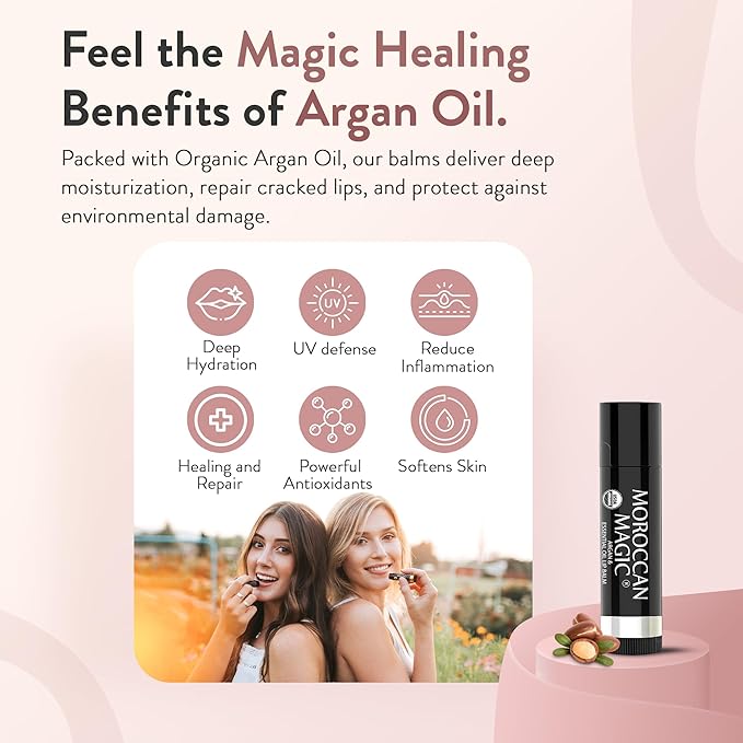 Moroccan Magic Organic Lip Balm & SPF15: 14 Piece Variety Pack Gift Set | Organic Argan and Essential Oils | Smooth | Natural | Non-Toxic | Cruelty Free | 14 Pack