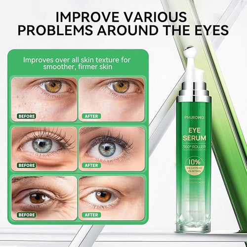 5% Caffeine Eye Cream, Under Eyes Serum for Dark Circles and Puffiness, 360° Massage Roller Ball Eye Bags Treatment Serum, Reduces Wrinkles Fine Lines for Women