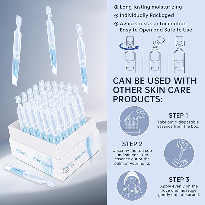 3% Hyaluronic Acid Serum Ultra-Hydrating Vials, 60pcs Hyaluronic Acid Tubes, Wake Nature Perfection, Hyaluronic Serum for Face, Ultra Hydrating Essence with Collagen & Hyaluronic