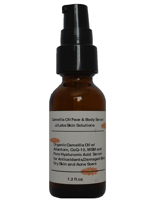 Organic Camellia Oil serum with Allantoin, CoQ-10, MSM, and pure Hyaluronic Acid (1.2 fl.oz)