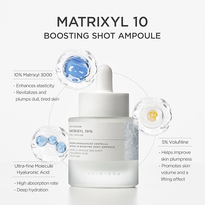 SKIN1004 Matrixyl 10% Boosting Shot Ampoule, Hyaluronic Acid Serum for Face, Facial Spicule Serum for Deep Hydration & Firming, Centella Ampoule with Panthenol, Korean Skin Care, 1.01fl.oz / 30ml