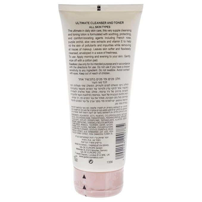 GA-DE Ultimate Facial Cleanser and Toner - All Skin Types - Face Wash and Makeup Remover - Formulated with Aloe Vera, French Rose, and Vitamin E - 6.7 oz