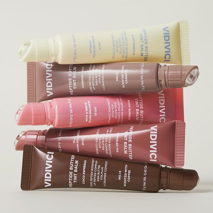 VIDIVICI Peptide Butter Tint Balm | 10 Color Variants, Moisturizing Lip Tint with Melting Peptide Complex™ & Sheer Tinted Glow - 03 ROSY BUBBLE (12g, 0.42Oz)